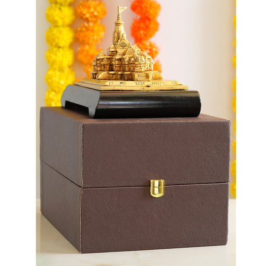Handcrafted Wooden Brass Ram Mandir/Temple, Ayodhya Model 3D Replica, Traditional, 16.51 cm Width