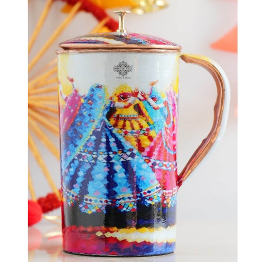 Pure Copper Printed Jug - Padharo Mhare Desh Design