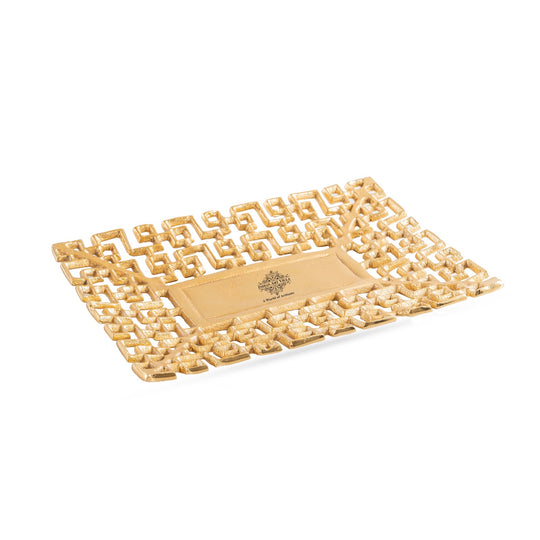 Gold Finish Antique Lacquer Matte Square Decorative Item Design Tray, Elegant For Home Decor