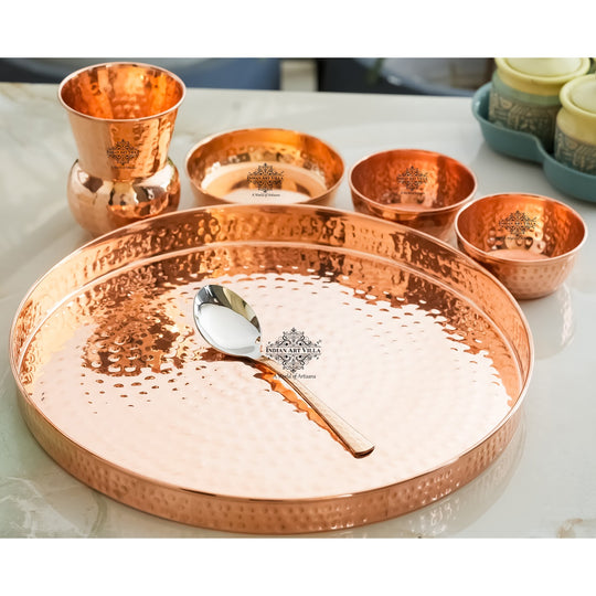 Pure Copper  Hammered  Design, 6 Pieces Dinner Set