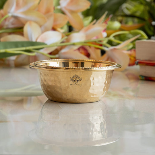 Pure Brass Bowl With Hammered Beading Design