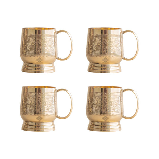 Pure Brass Embossed Cup with Handle – 200 ML