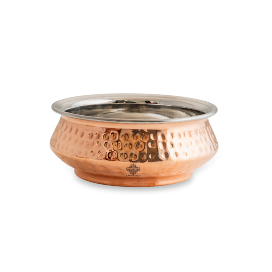 Steel Copper Mughlayi Handi with Hammered Design, Serveware, Tableware