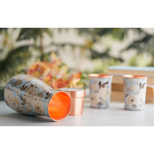 Copper Gold Printed Bedroom Bottle with 2 Glasses