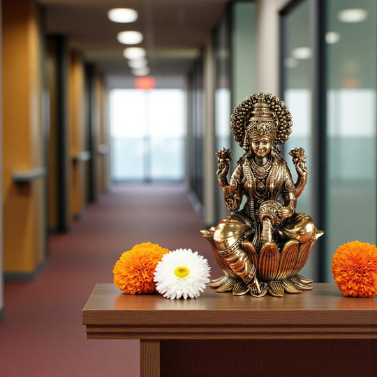 Pure Brass Goddess Laxmi Ji Murti Seated on Lotus