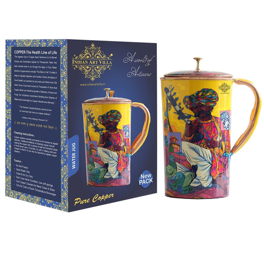 Pure Copper Printed Jug - Padharo Mhare Desh Design