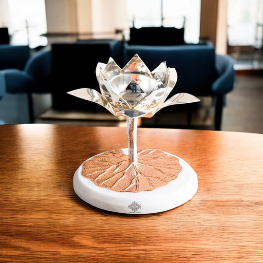 Silver-Plated Lotus Design Decorative Oil Lamp – Elegant Diya/Oil Lamp for Home, festival, Wedding Decoration