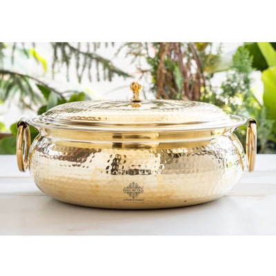 Brass Degchi With Hammered Design Handle & Inside Tin Lining