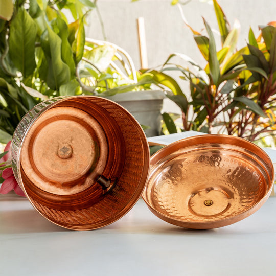 Handmade Pure Copper Hammered Water Dispenser Pot with Brass Knob