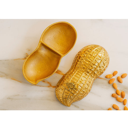 Gold Finish Peanut Design Decorative Box, Unique Storage for Dry Fruits
