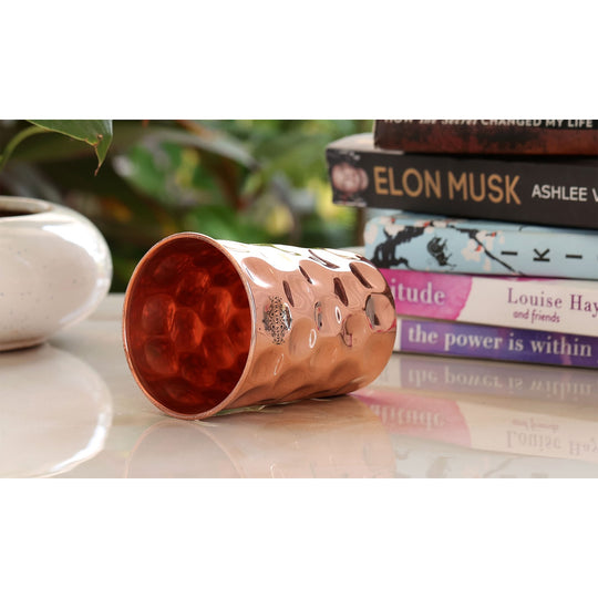 Indian Art Villa’s beautifully crafted copper drinkware set with a diamond finish, perfect for any special occasion or gifting.
