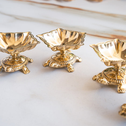 Brass Panch Mukhi Tortoise Diya Set of 4