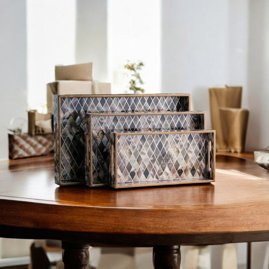 Wooden Tray Set of 3  Handcrafted Multipurpose Decorative Serving Platters