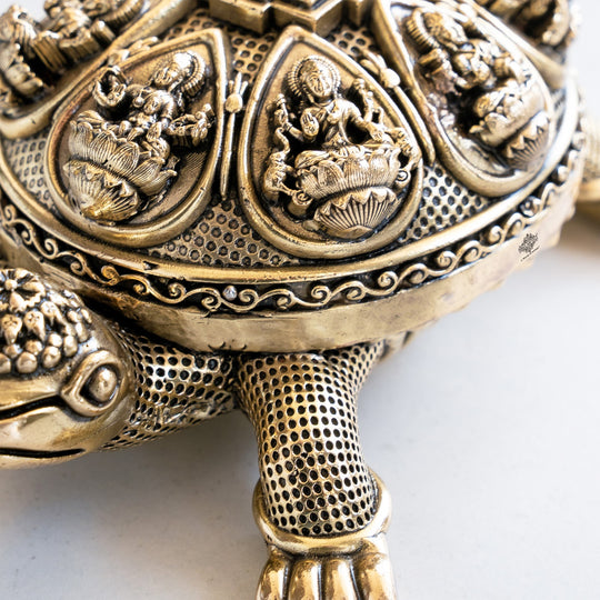 Brass Ashta Lakshmi Tortoise Idol 6 Inch Spiritual Vastu Decor