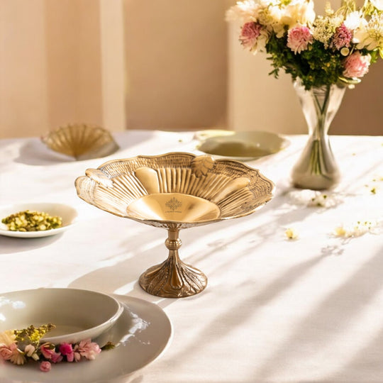 Brass Decorative Bowl with Embossed Floral Design – 10 Inch Gold Finish Fruit Bowl for Table Centerpiece, Table Décor and Gifting