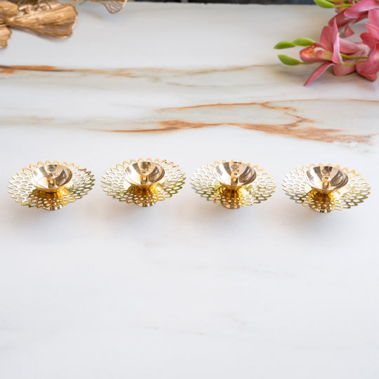 Brass Flower Jali Design Diya Set of 4