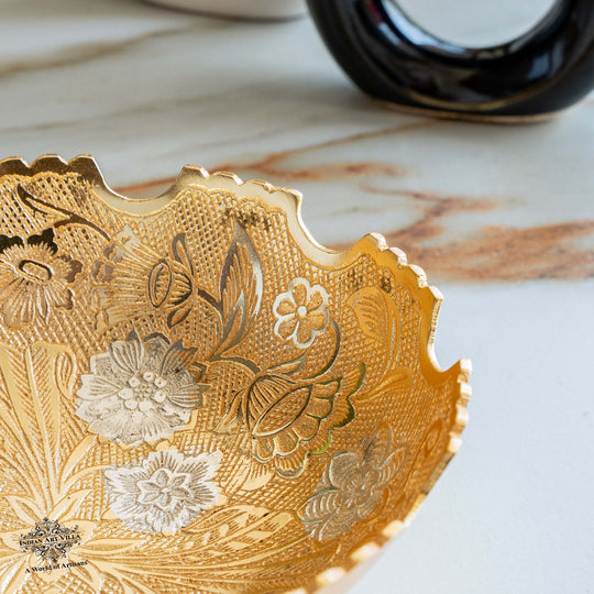 Handcrafted Pure Silver Plated Gold Polished Designer Bowl with Red Gift Box