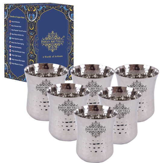 Pure Steel Hammered Design Curved Glass Tumbler 350 ML