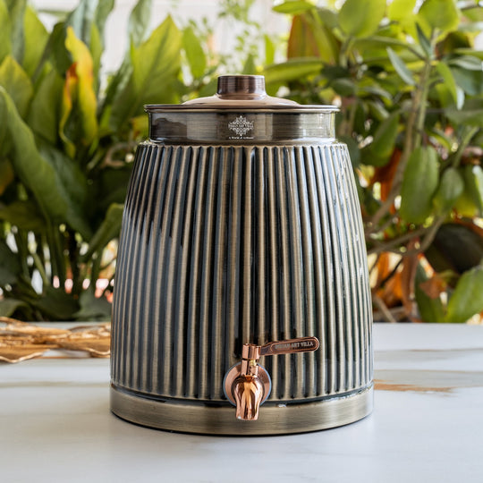 Copper Antique Finish Barrel Design Water Pot 7000 ML with Tap & Lid