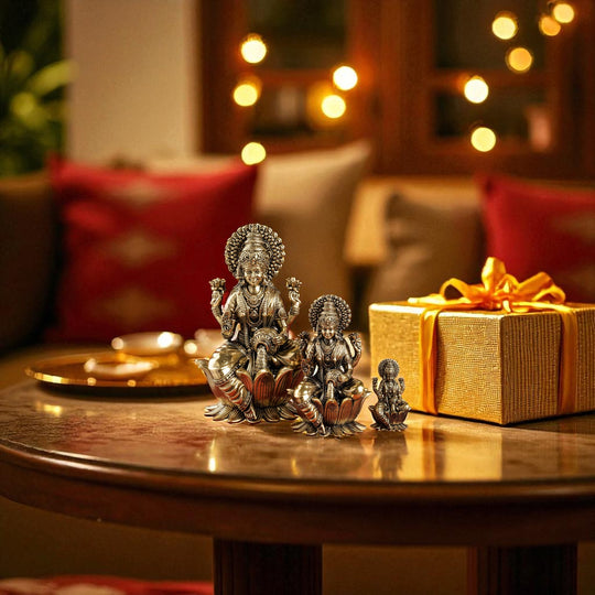 Pure Brass Goddess Laxmi Ji Murti Seated on Lotus