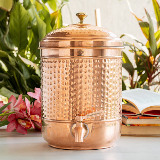 5 litre hammered copper matka in product packaging – copper matka 5 litre price