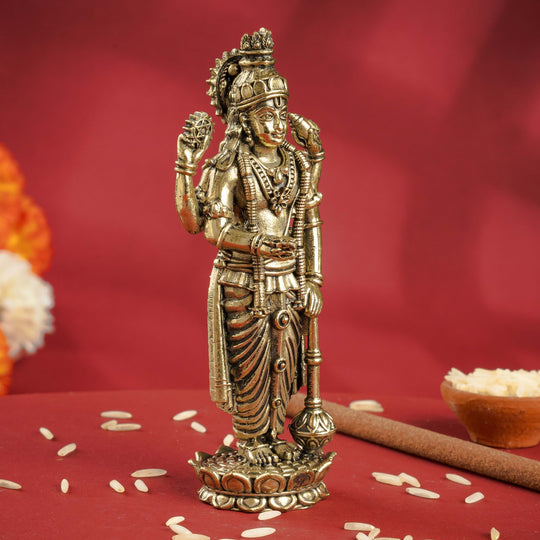 Pure Brass Lord Vishnu JI Idol – Four Armed Standing Statue on Lotus