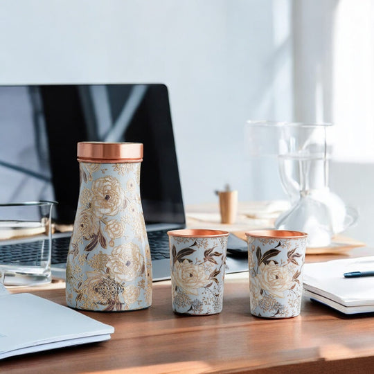Copper Gold Printed Bedroom Bottle with 2 Glasses