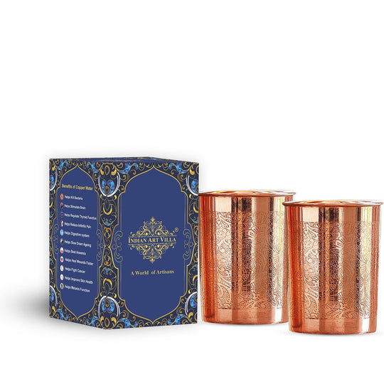 Pure Copper Glass With Handcrafted Embossed Design 275 ML