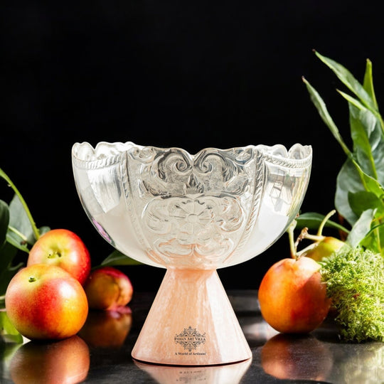 Silver Plated Resin Decorative Fruit Basket - Embossed Design, Luxury Home Décor, Centerpiece for Dining Table and Useful for Gifting