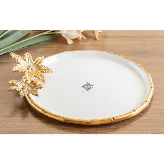 Brass Finish Flower Design Decorative Serving Platter