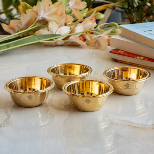 Pure Brass Bowl With Hammered Beading Design