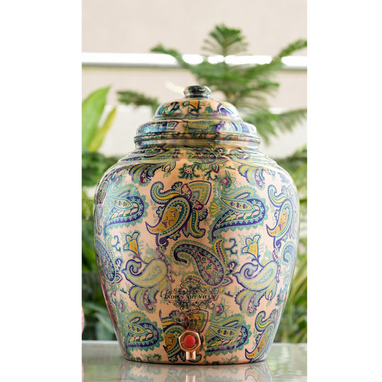 Angled side of 5L copper dispenser tapped – copper matka with tap