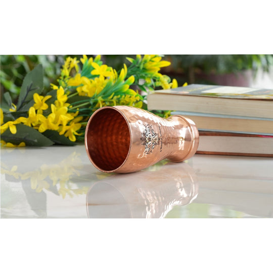 Pure Copper Glass With Half Lecquer Hammered & Shine Design 400 ML