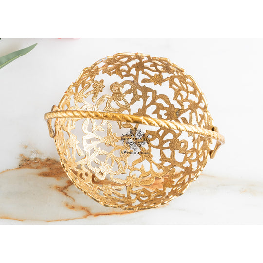 Brass Finish Decorative Hanging Basket with Cutwork