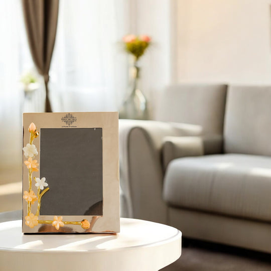 Silver Plated Photo Frame, Lotus Bird Flowers Design, 9.5x7.5 Inches Frame for 7x5 Photo Size, Ideal for Home Décor