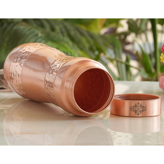Copper Water Bottle with Half Hammered And Full Lacquer Coating