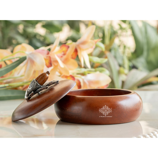 Wooden Acorn Bowl with Lid – Handcrafted Flower Design