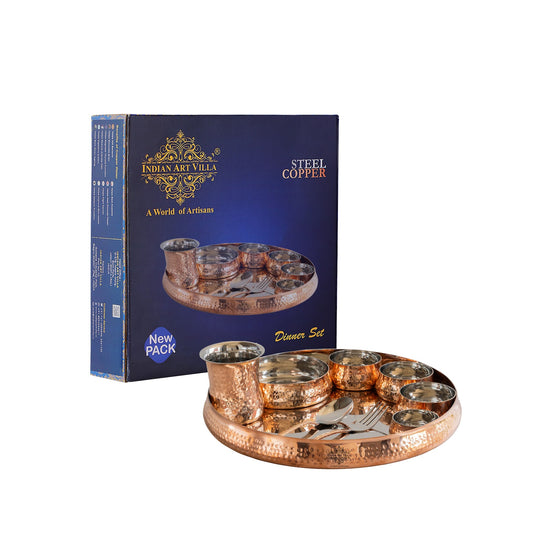 Steel Copper 9-Piece Hammered Curve Thali Set