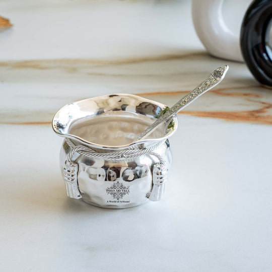 Silver Plated Handmade 1 M design Bowl 180 ML with 1 Spoon