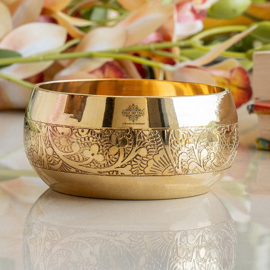 Brass Embossed Round Shaped Bowl, Dinnerware, Serveware, 150 ml