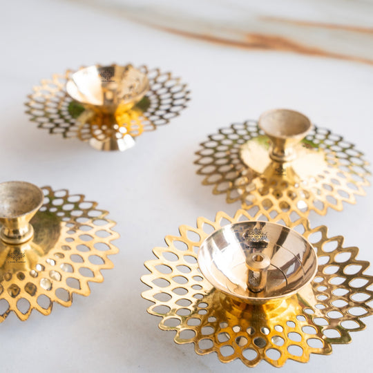 Brass Flower Jali Design Diya Set of 4