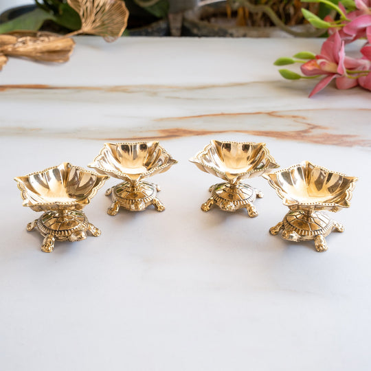 Brass Panch Mukhi Tortoise Diya Set of 4