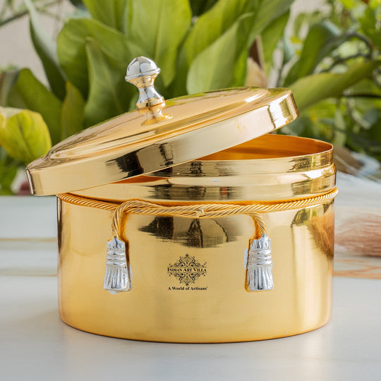 Handcrafted Pure Silver Plated Gold Polish Dry Fruits Box For Diwali, Festive Items