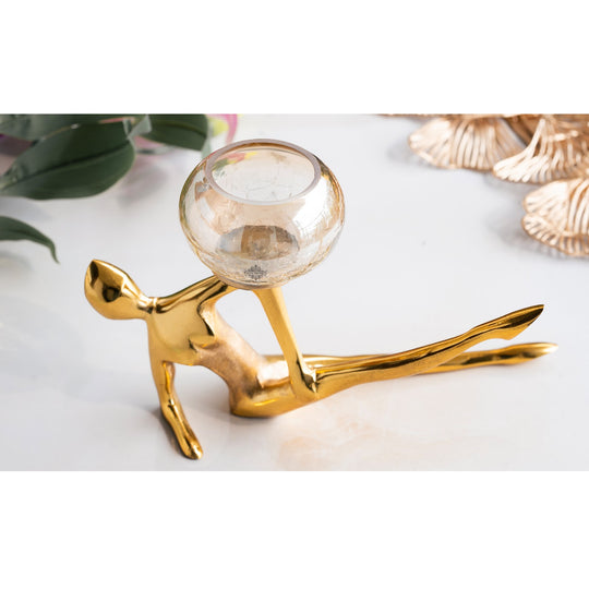 Gold Finish Lady Design Decorative Candle Holder