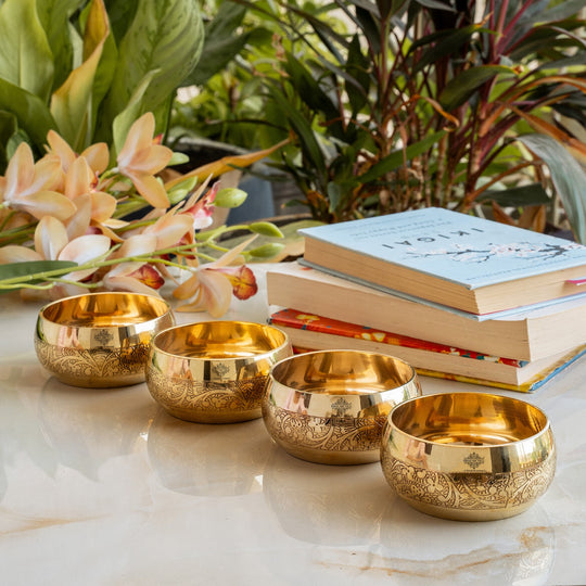 Brass Embossed Round Shaped Bowl, Dinnerware, Serveware, 150 ml