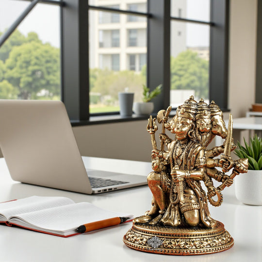 Pure Brass Panchmukhi Hanuman Ji Idol with Weapons – Spiritual Idol