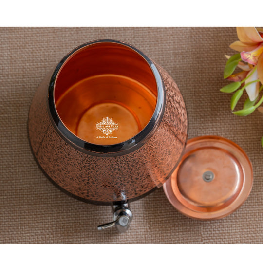 5 litre diamond embossed copper water dispenser with tap – tall premium tamba matka with tap – copper matka 5 litre price