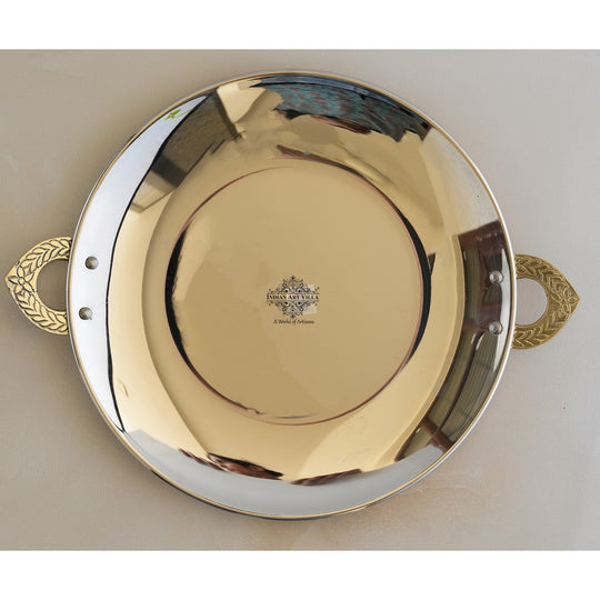 Indian Art Villa’s high-quality steel copper serving platter, featuring decorative brass handles for a modern touch
