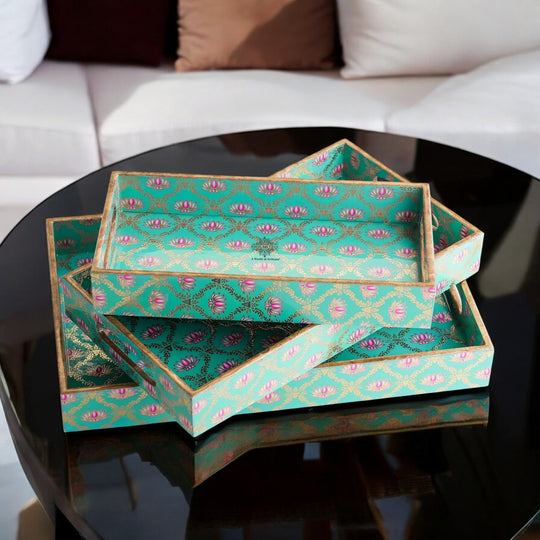 Wooden Tray Set of 3  Handcrafted Multipurpose Decorative Serving Platters