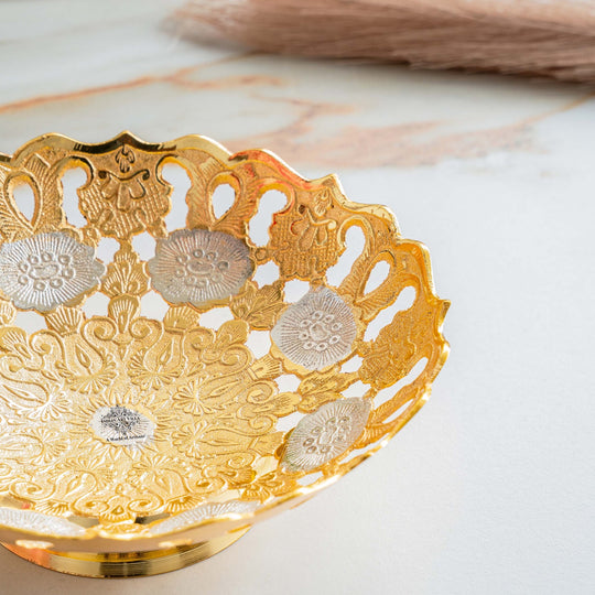 Handmade Pure Silver Plated & Gold Finish Decorative Bowl